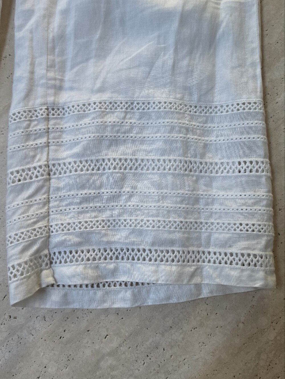 Elie Tahari White Linen Crop Pants Wide Leg Lace Trim Resort Coastal Size M - Picture 5 of 6